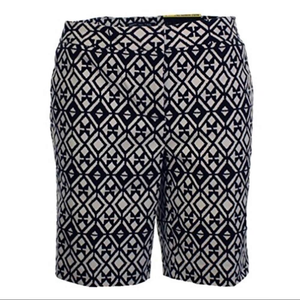 Mario Serrani Italy Shorts 14 Black White Geometric Diamond Print Stretch - Picture 2 of 9